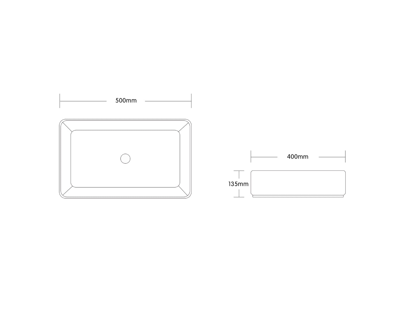 INFINITY ABOVE COUNTER BASIN RECTANGULAR GLOSS BLACK / WHITE 500MM