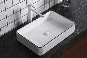INFINITY ABOVE COUNTER BASIN RECTANGULAR GLOSS WHITE / BLACK EDGE 610MM