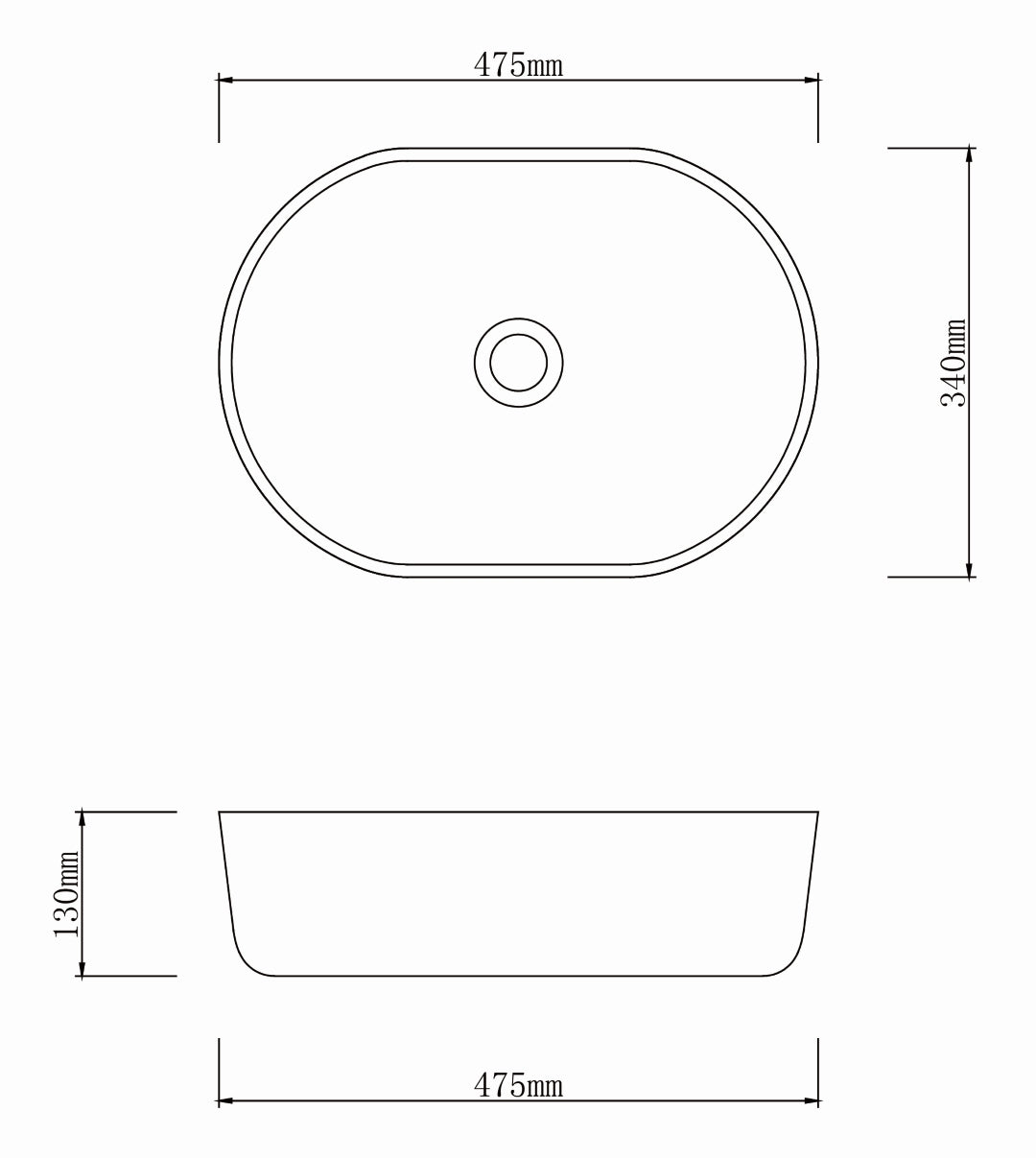 INFINITY ABOVE COUNTER BASIN OVAL PORCELAIN 475MM