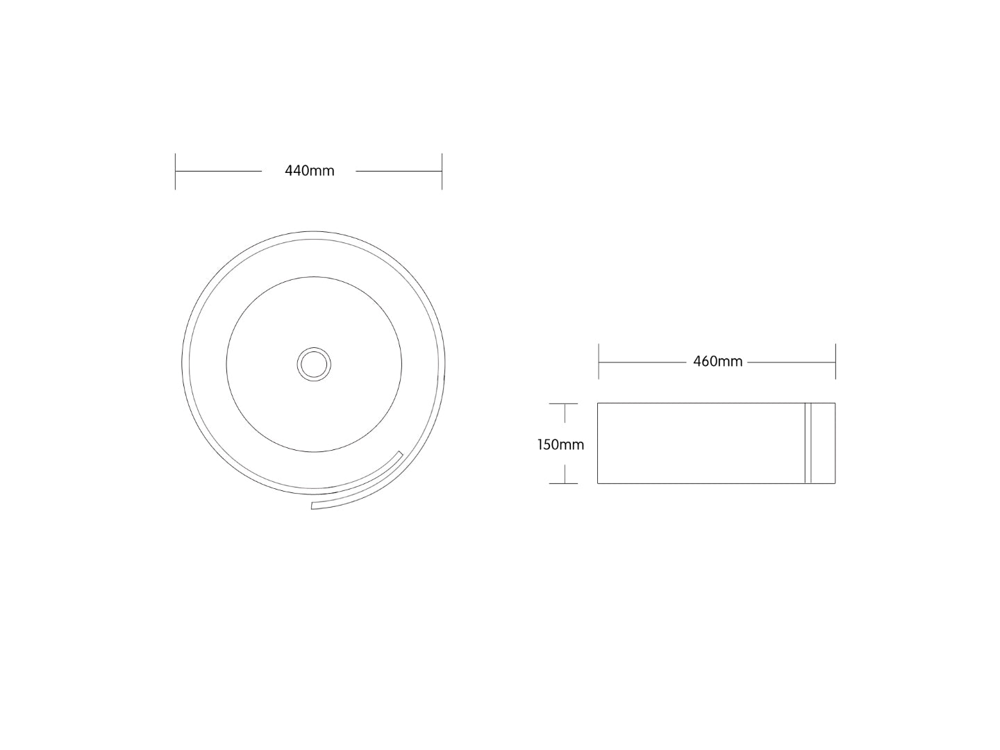 INFINITY ABOVE COUNTER BASIN ROUND GLOSS WHITE 440MM