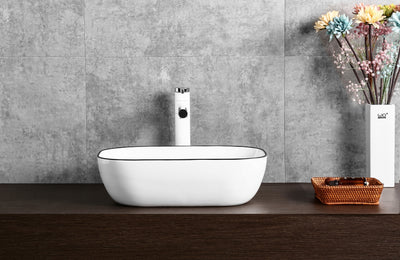 INFINITY ABOVE COUNTER BASIN RECTANGULAR GLOSS WHITE / BLACK EDGE 460MM