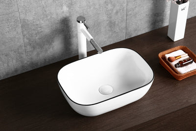 INFINITY ABOVE COUNTER BASIN RECTANGULAR GLOSS WHITE / BLACK EDGE 460MM