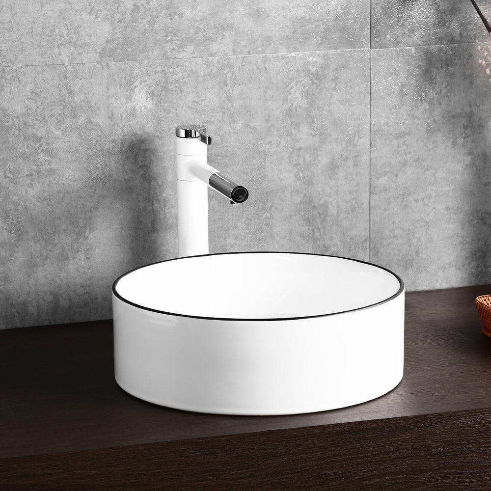 INFINITY ABOVE COUNTER BASIN ROUND GLOSS WHITE / BLACK EDGE 400MM