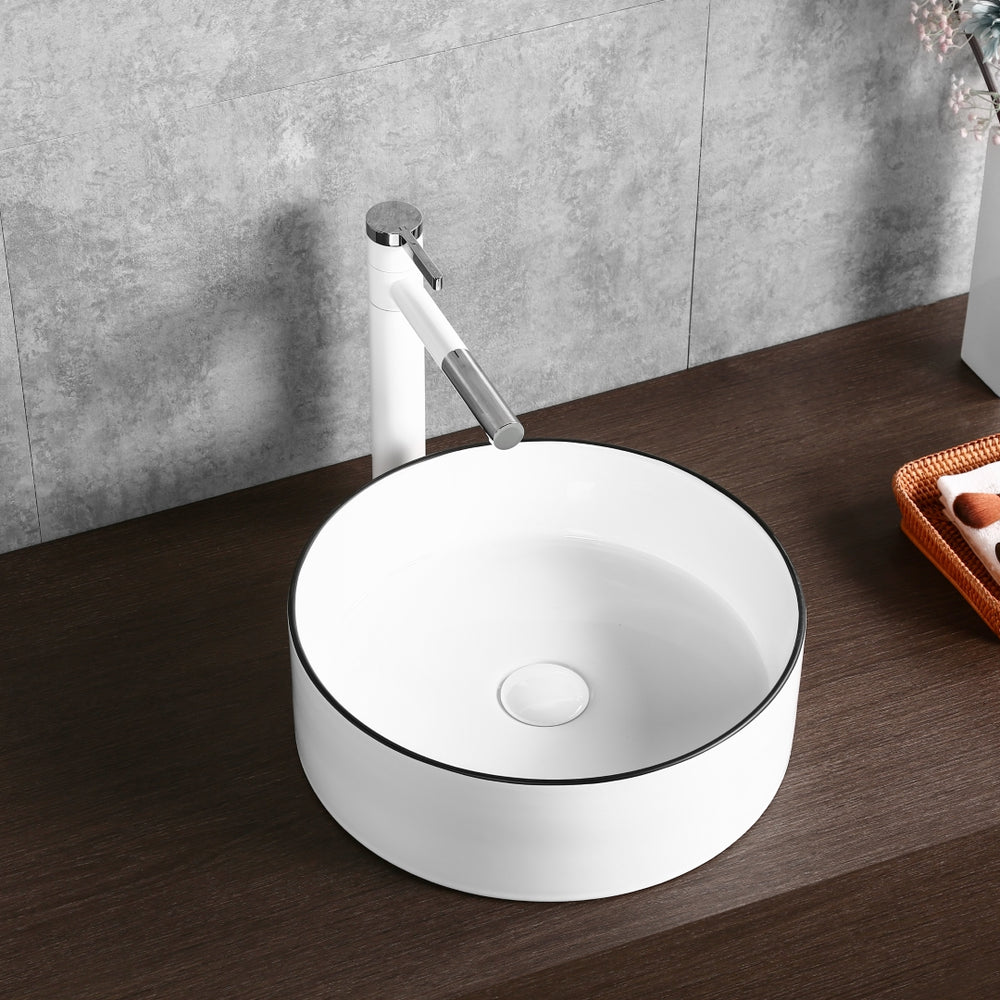 INFINITY ABOVE COUNTER BASIN ROUND GLOSS WHITE / BLACK EDGE 400MM