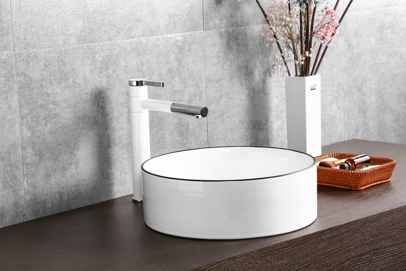 INFINITY ABOVE COUNTER BASIN ROUND GLOSS WHITE / BLACK EDGE 400MM