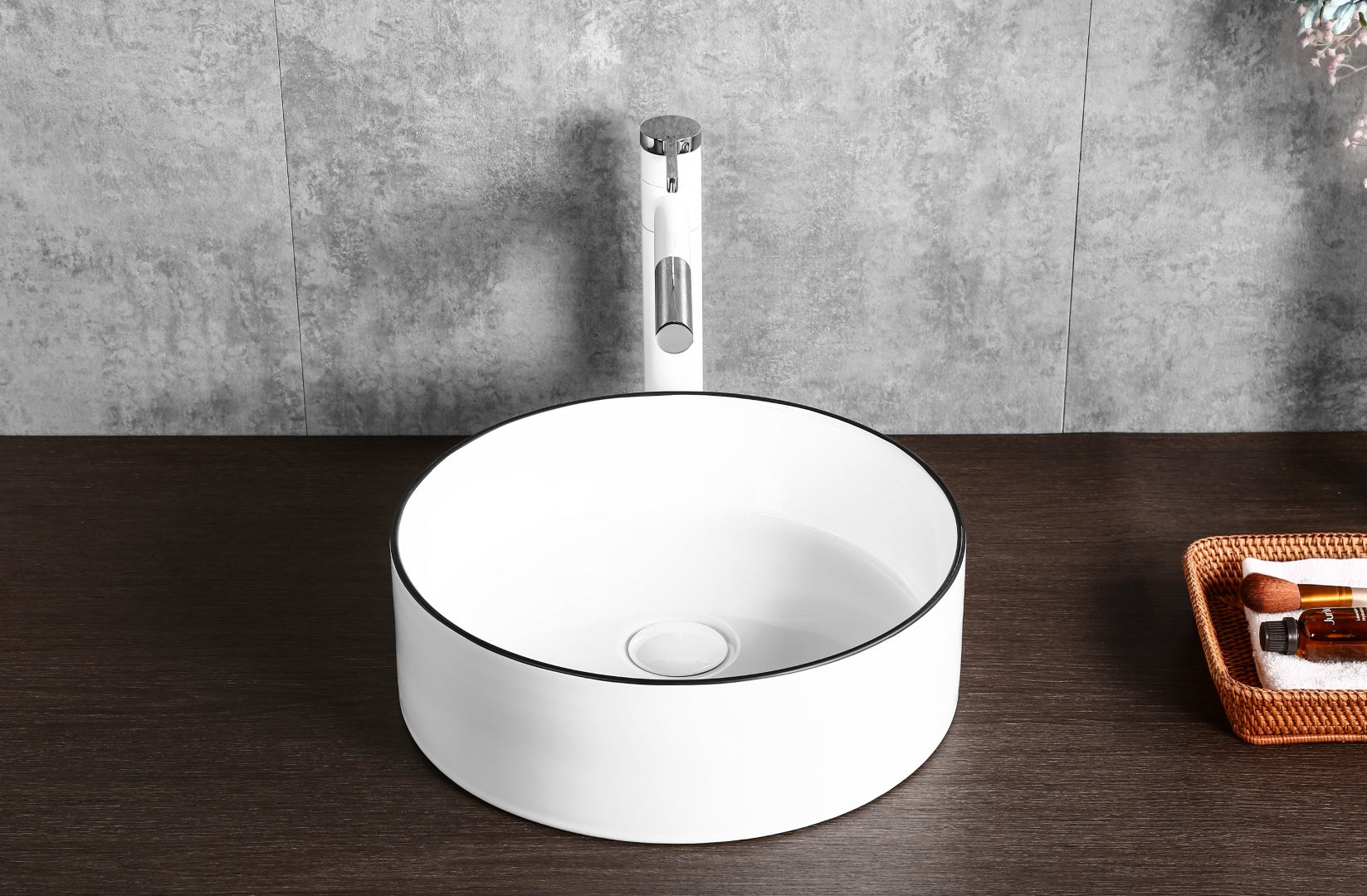 INFINITY ABOVE COUNTER BASIN ROUND GLOSS WHITE / BLACK EDGE 400MM