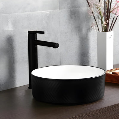 INFINITY ABOVE COUNTER CERAMIC BASIN ROUND GLOSS WHITE AND MATTE BLACK 360MM