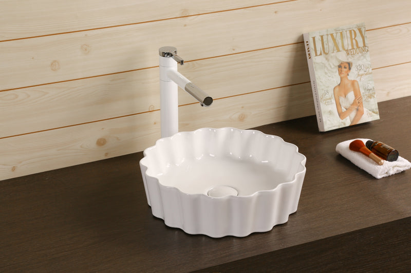 INFINITY CERAMIC BASIN ABOVE COUNTER 385MM ROUND GLOSS WHITE