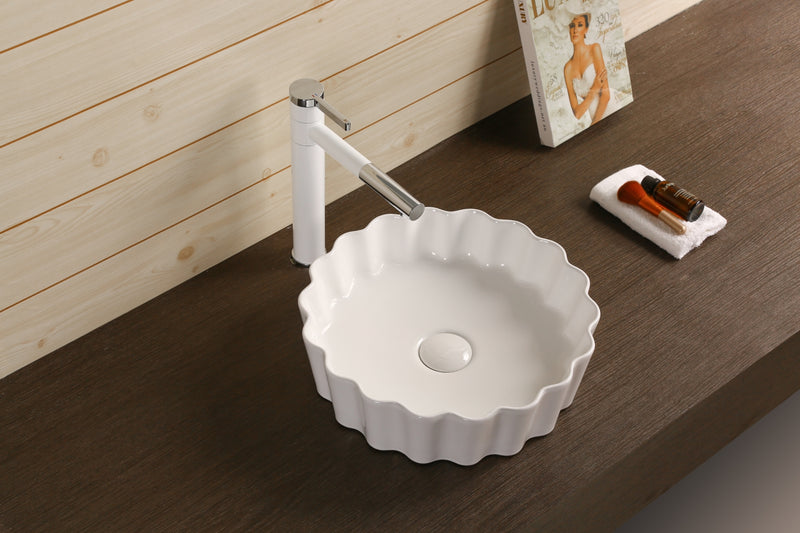 INFINITY CERAMIC BASIN ABOVE COUNTER 385MM ROUND GLOSS WHITE
