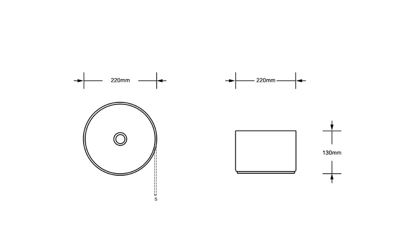 INFINITY CERAMIC BASIN ABOVE COUNTER 220MM ROUND GLOSS WHITE