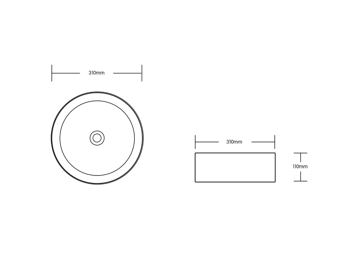 INFINITY CERAMIC BASIN ABOVE COUNTER ROUND GLOSS WHITE 310MM