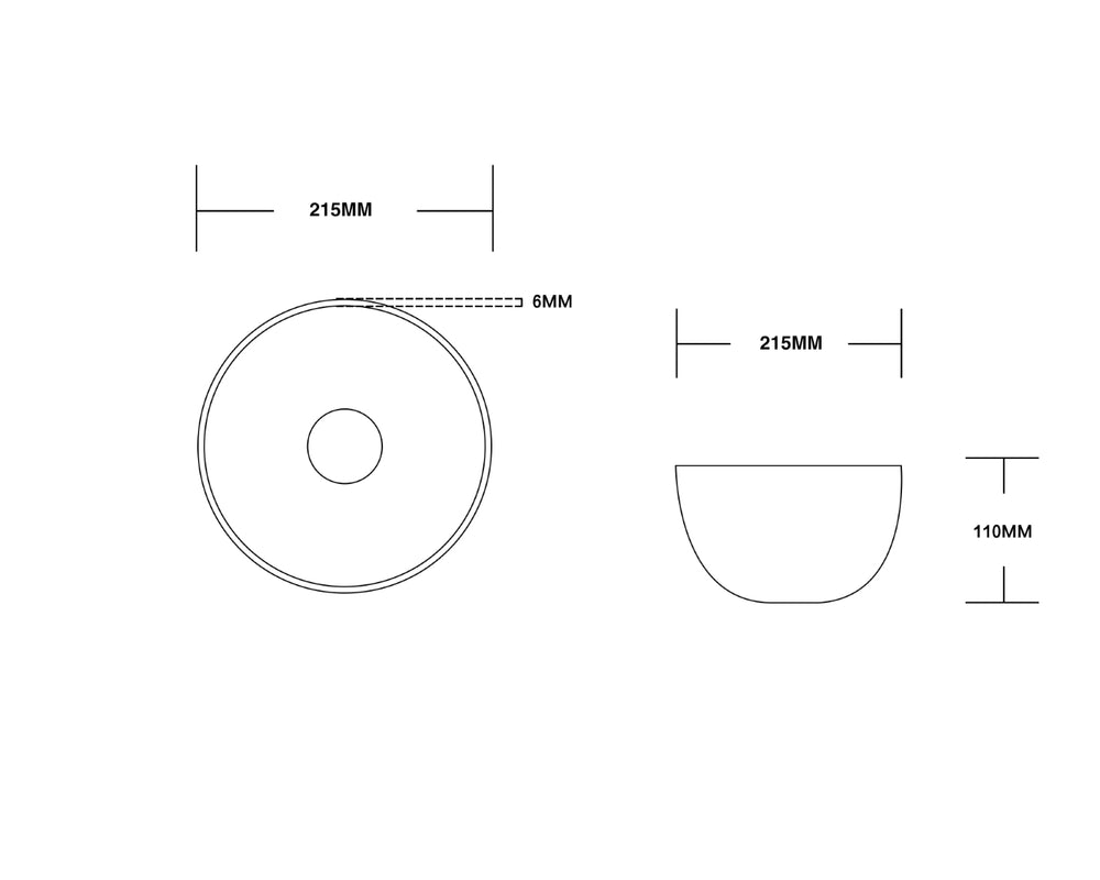 INFINITY CERAMIC BASIN ABOVE COUNTER ROUND GLOSS WHITE 215MM