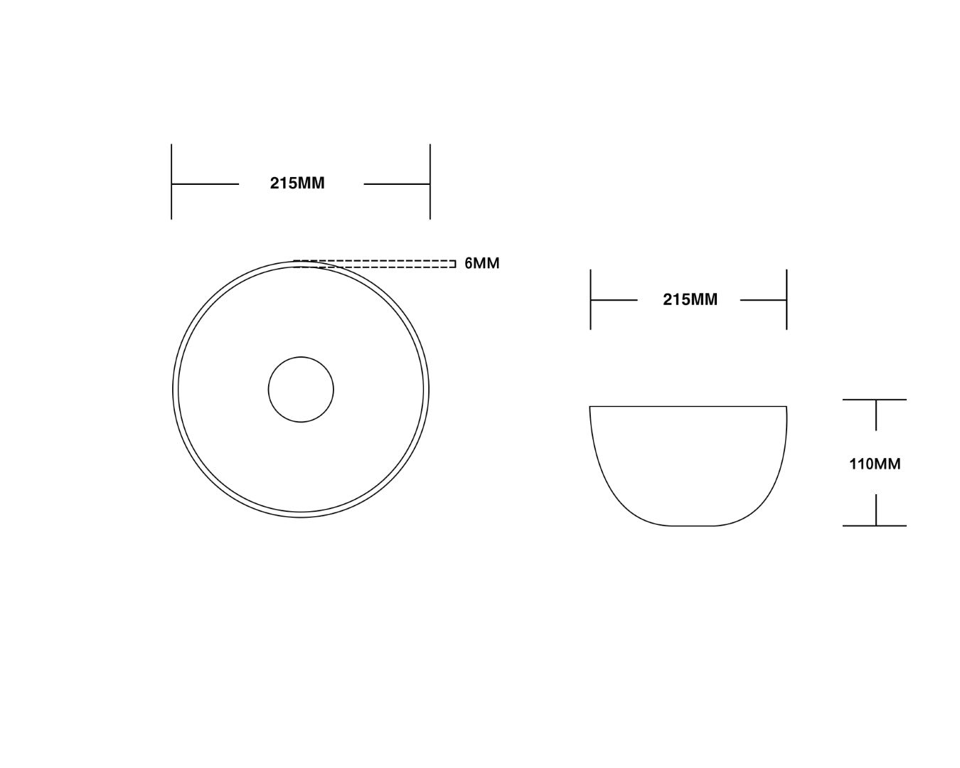 INFINITY CERAMIC BASIN ABOVE COUNTER ROUND GLOSS WHITE 215MM