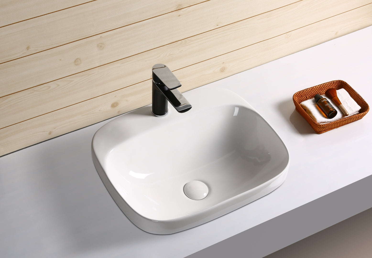 INFINITY CERAMIC BASIN ABOVE COUNTER RECTANGULAR GLOSS WHITE 500MM