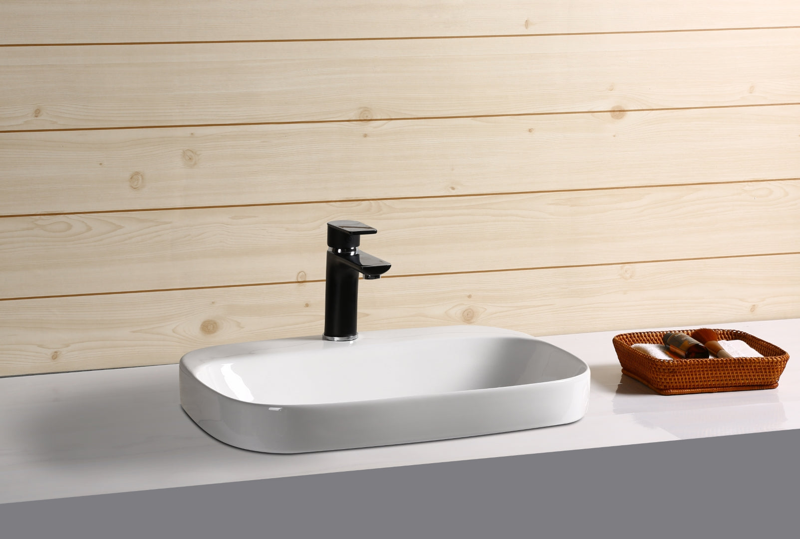 INFINITY CERAMIC BASIN ABOVE COUNTER RECTANGULAR GLOSS WHITE 500MM