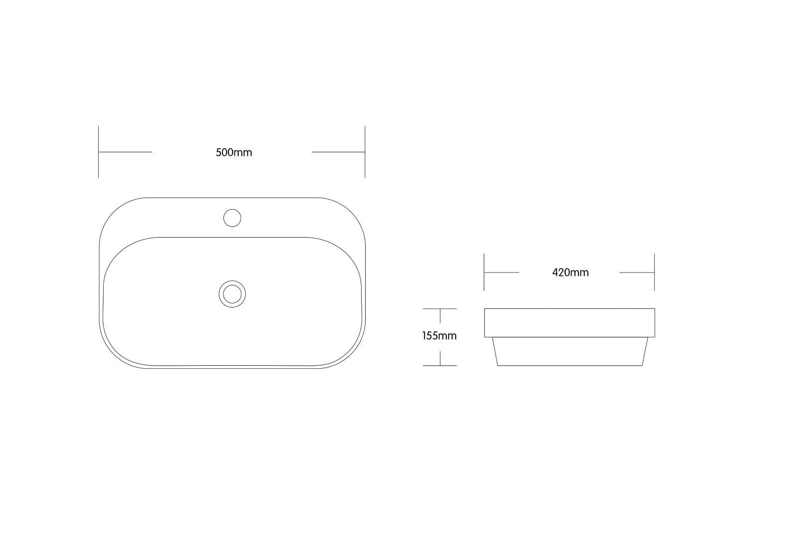 INFINITY CERAMIC BASIN ABOVE COUNTER RECTANGULAR GLOSS WHITE 500MM