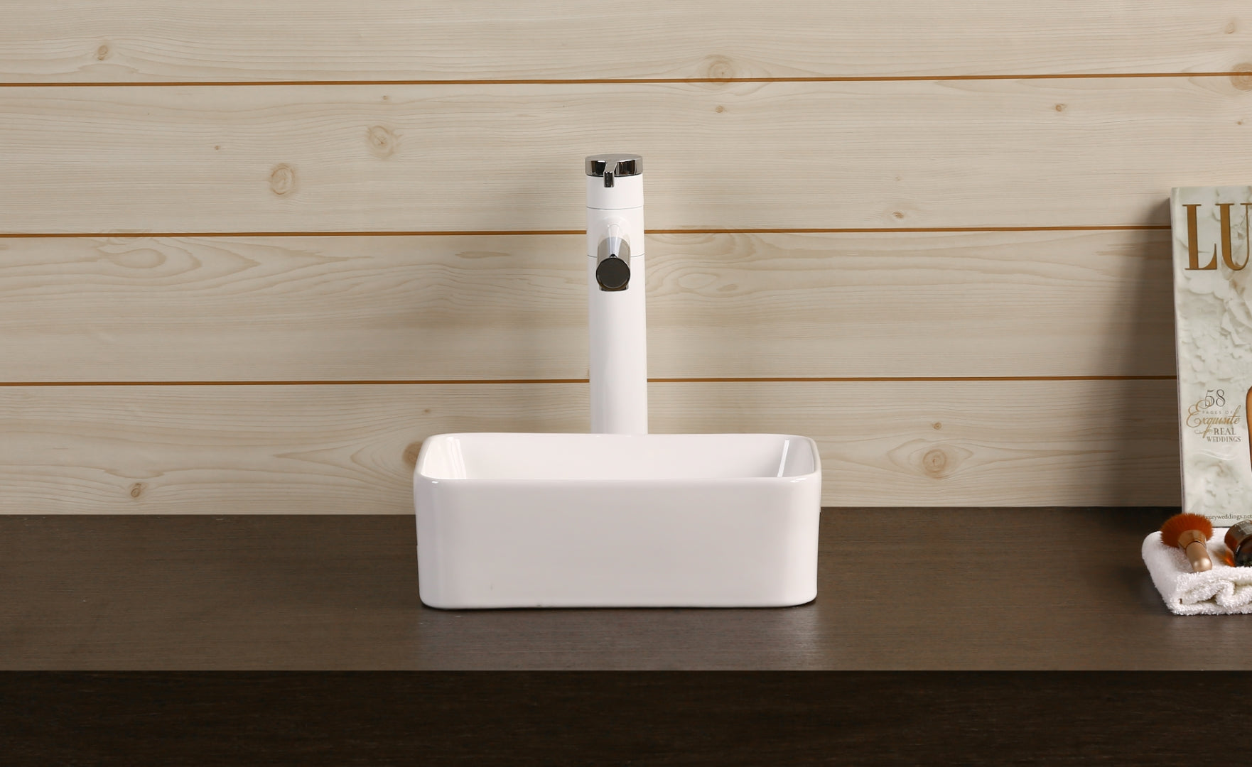 INFINITY CERAMIC BASIN ABOVE COUNTER RECTANGULAR GLOSS WHITE 300MM