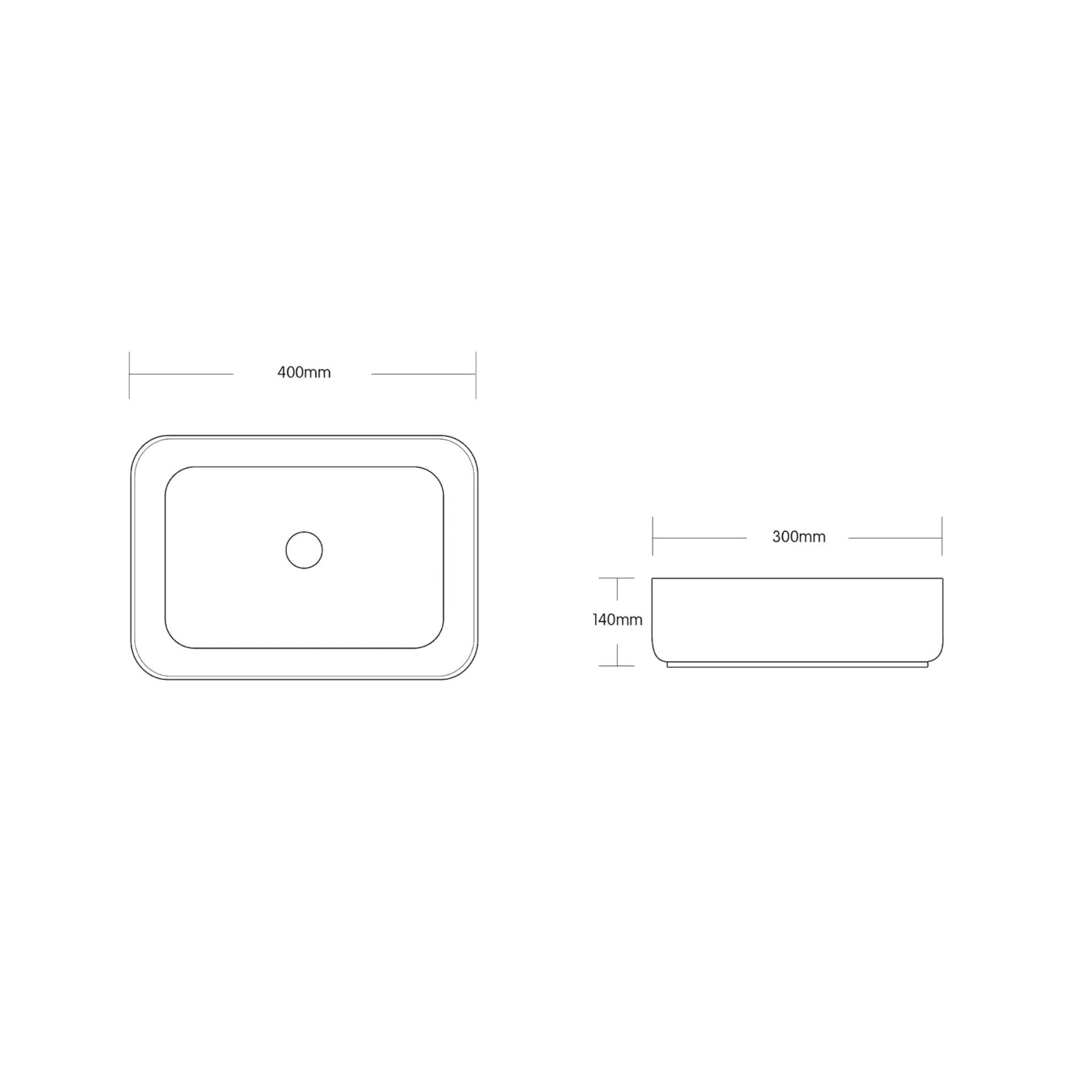INFINITY ABOVE COUNTER CERAMIC BASIN RECTANGULAR GLOSS WHITE 400MM