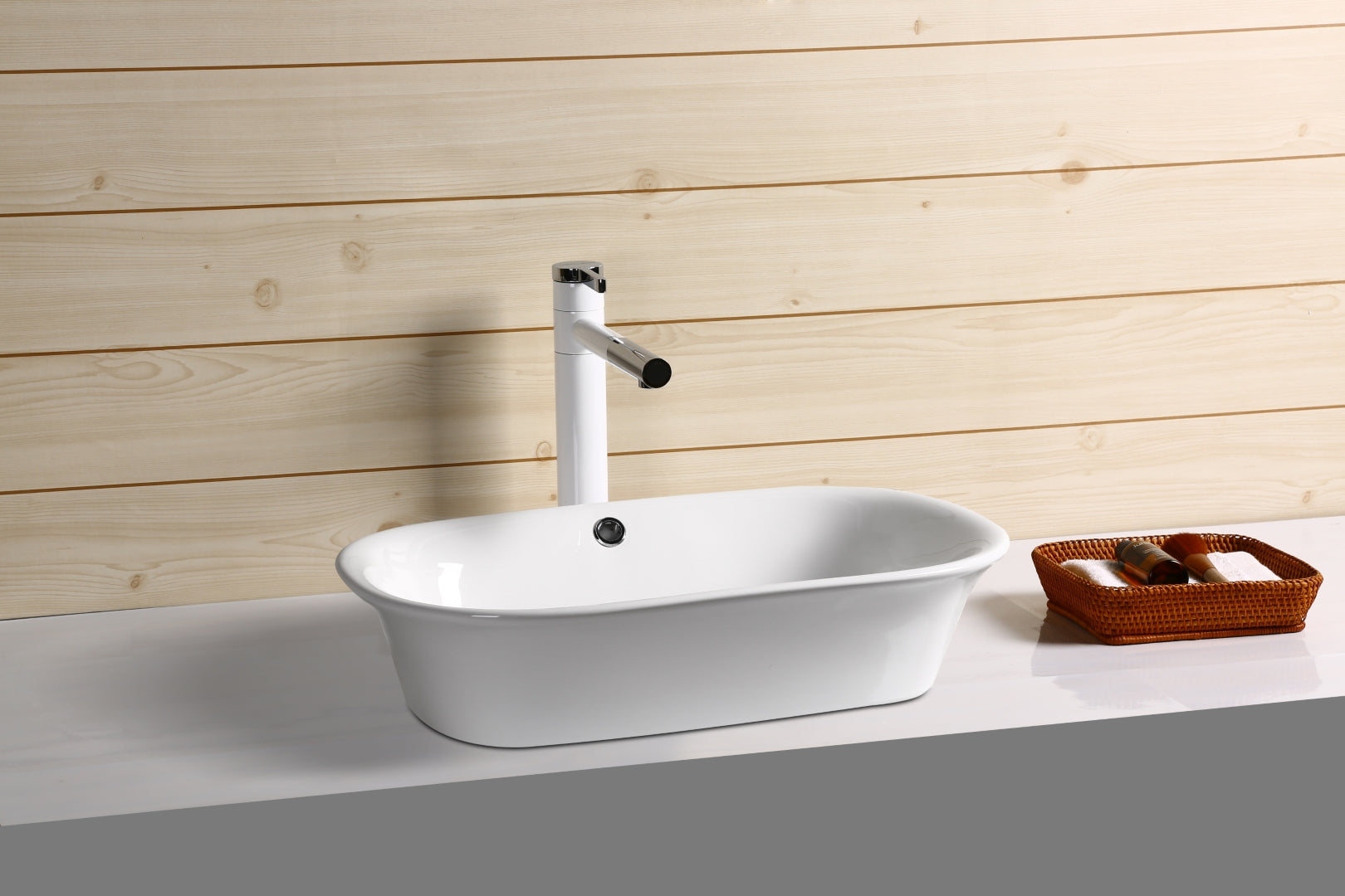 INFINITY CERAMIC BASIN ABOVE COUNTER RECTANGULAR GLOSS WHITE 550MM