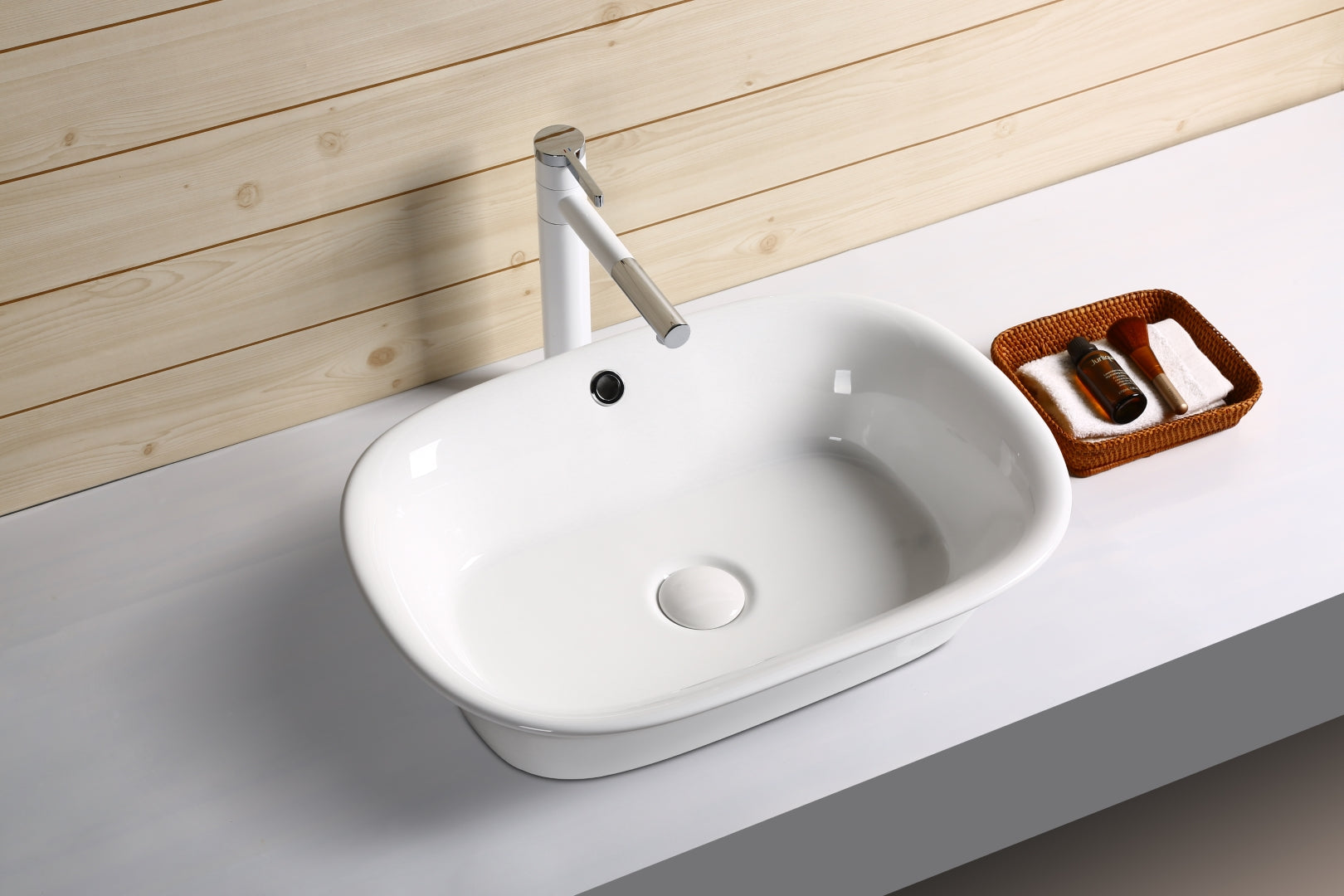 INFINITY CERAMIC BASIN ABOVE COUNTER RECTANGULAR GLOSS WHITE 550MM