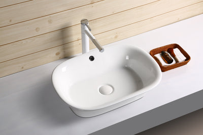 INFINITY CERAMIC BASIN ABOVE COUNTER RECTANGULAR GLOSS WHITE 550MM