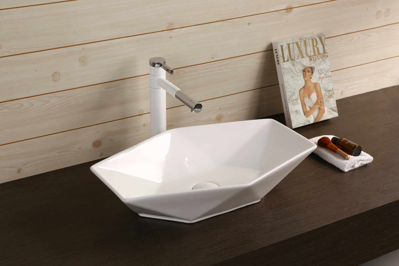 INFINITY CERAMIC BASIN ABOVE COUNTER RECTANGULAR GLOSS WHITE 565MM