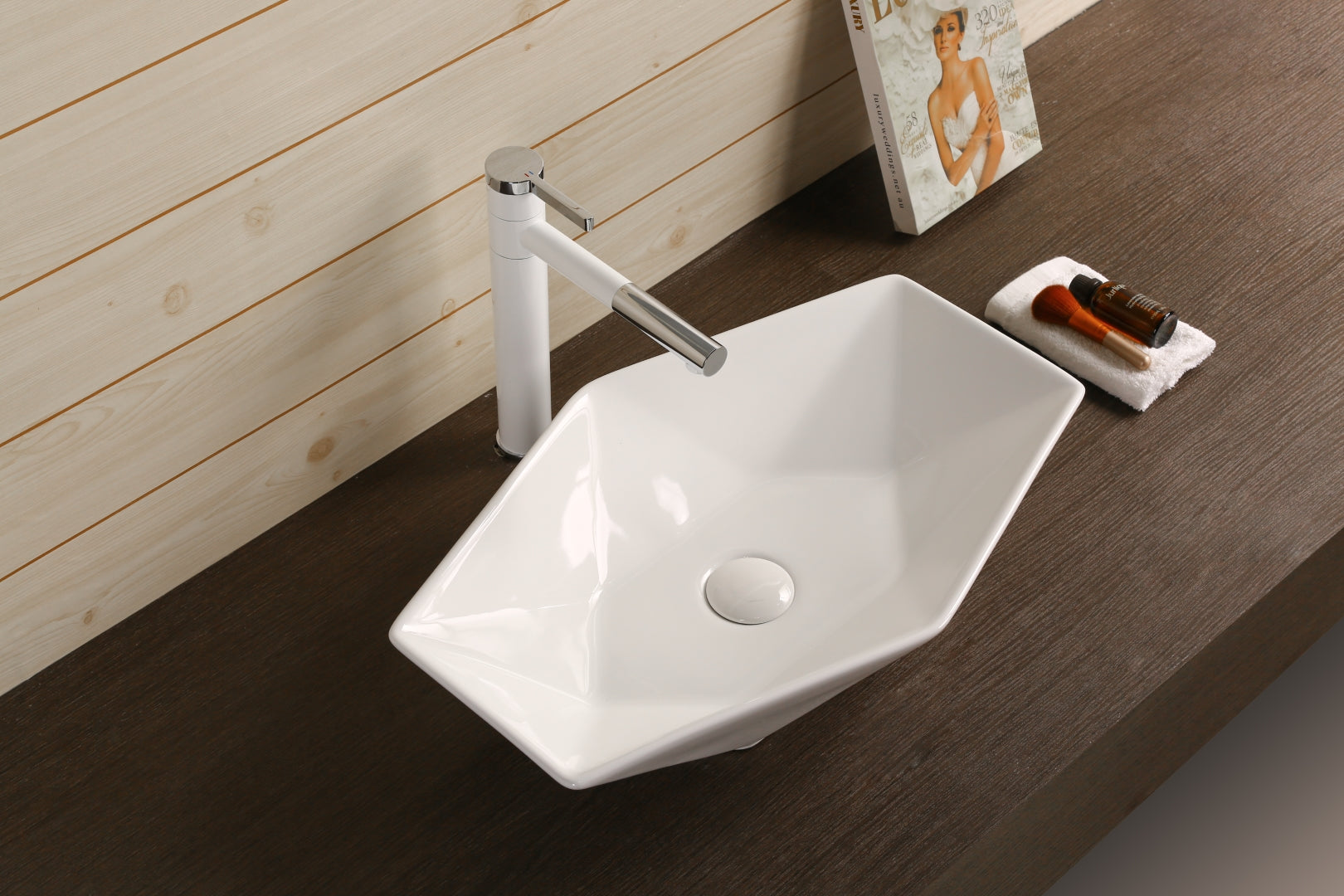 INFINITY CERAMIC BASIN ABOVE COUNTER RECTANGULAR GLOSS WHITE 565MM
