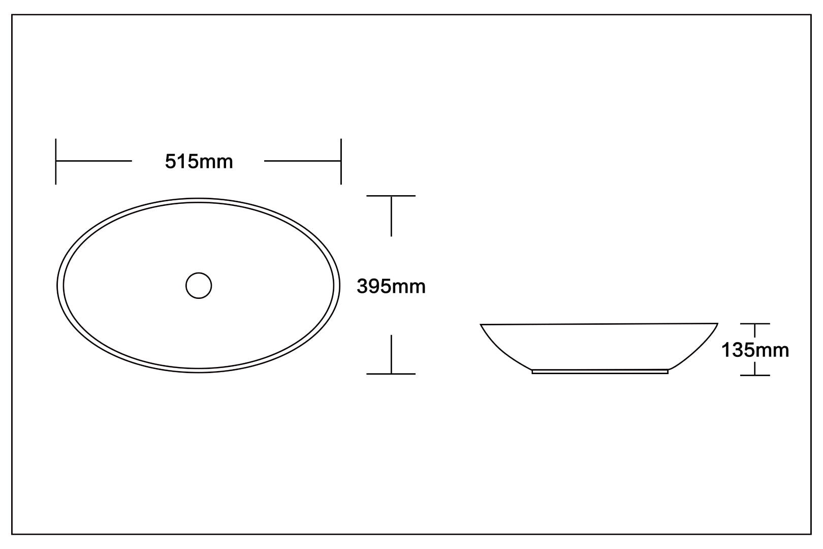 INFINITY CERAMIC BASIN ABOVE COUNTER OVAL GLOSS WHITE 515MM
