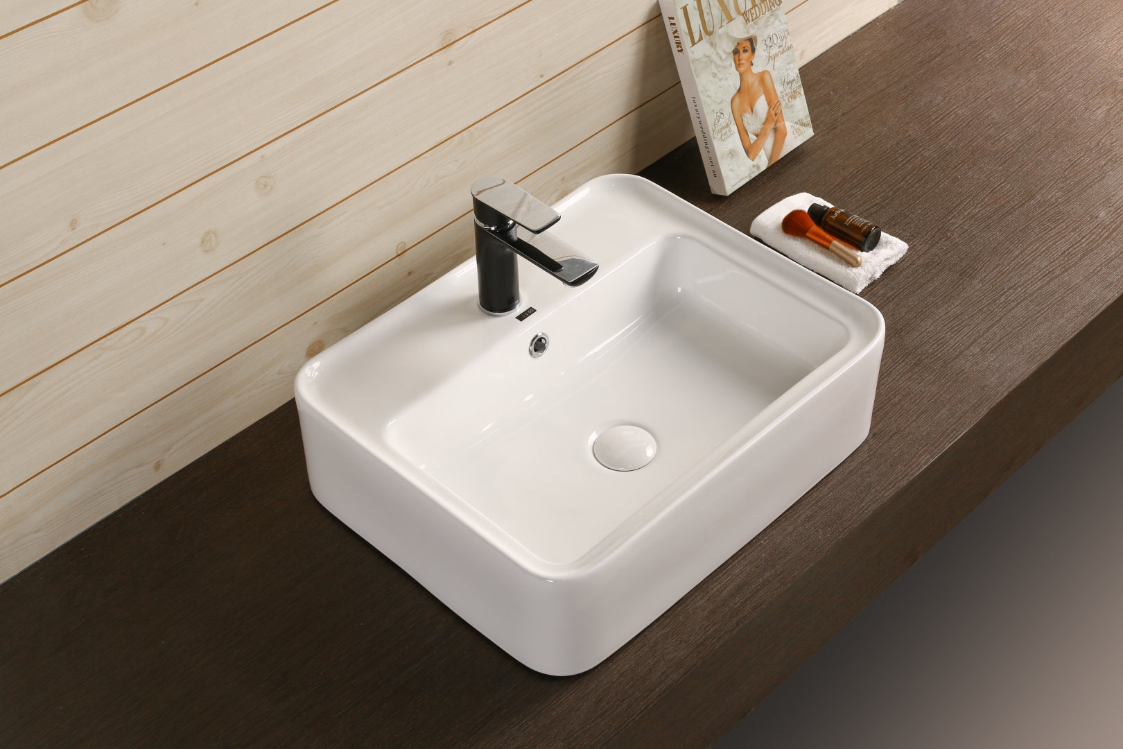 INFINITY CERAMIC BASIN ABOVE COUNTER RECTANGULAR GLOSS WHITE 530MM