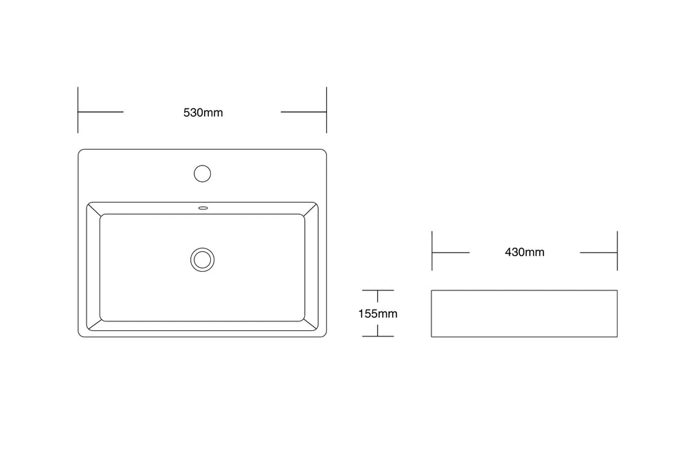 INFINITY CERAMIC BASIN ABOVE COUNTER RECTANGULAR GLOSS WHITE 530MM