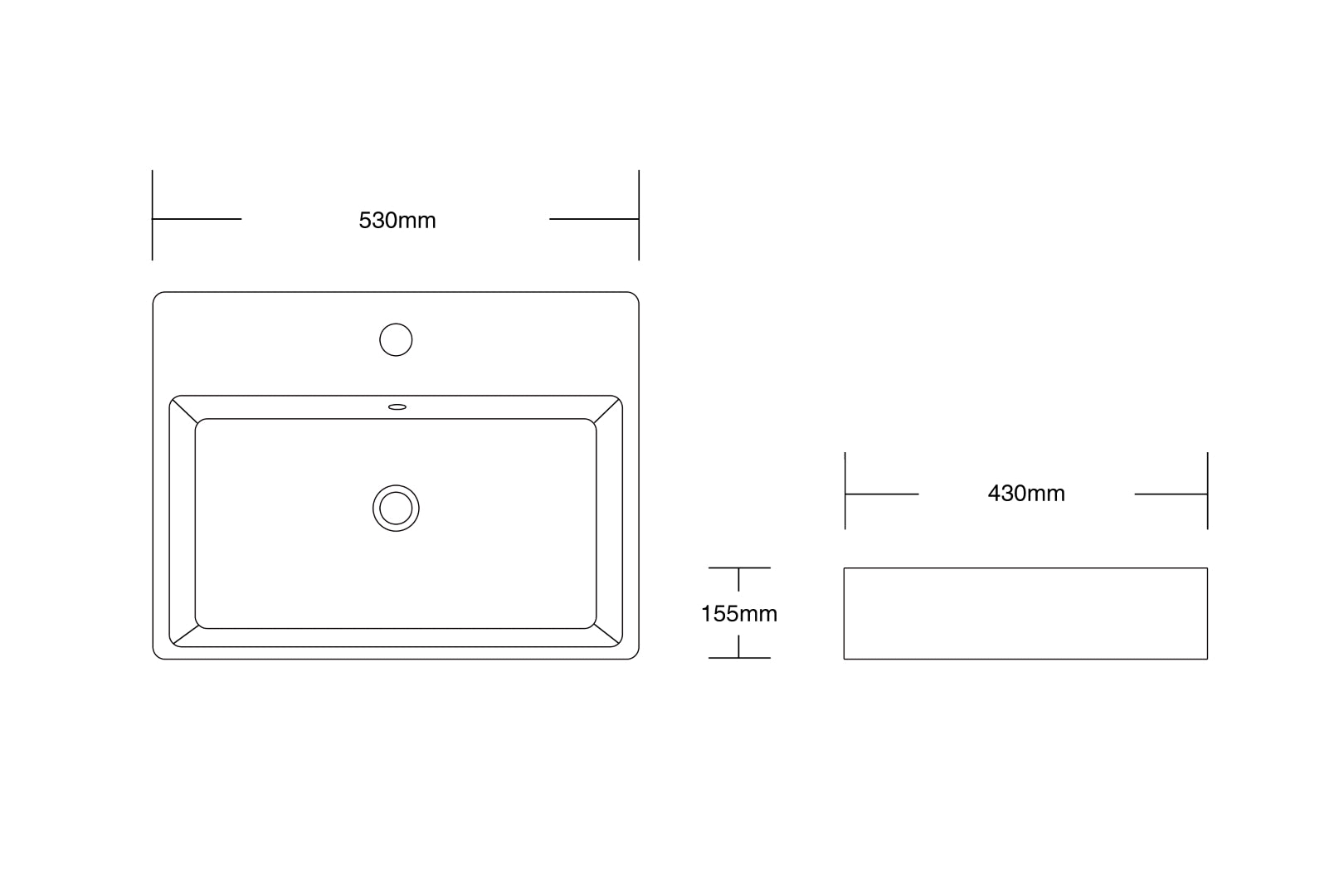 INFINITY CERAMIC BASIN ABOVE COUNTER RECTANGULAR GLOSS WHITE 530MM