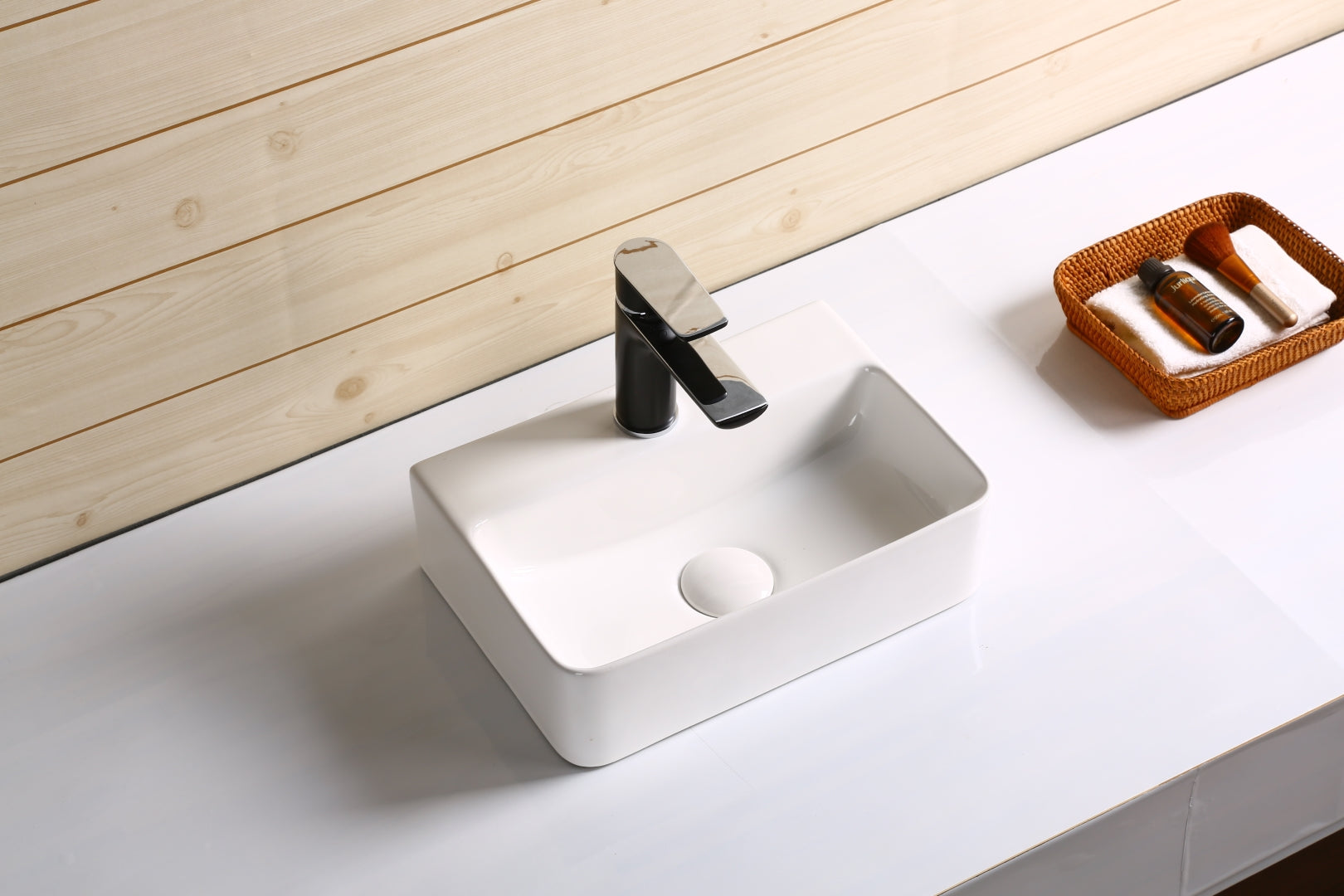 INFINITY CERAMIC BASIN ABOVE COUNTER RECTANGULAR GLOSS WHITE 365MM