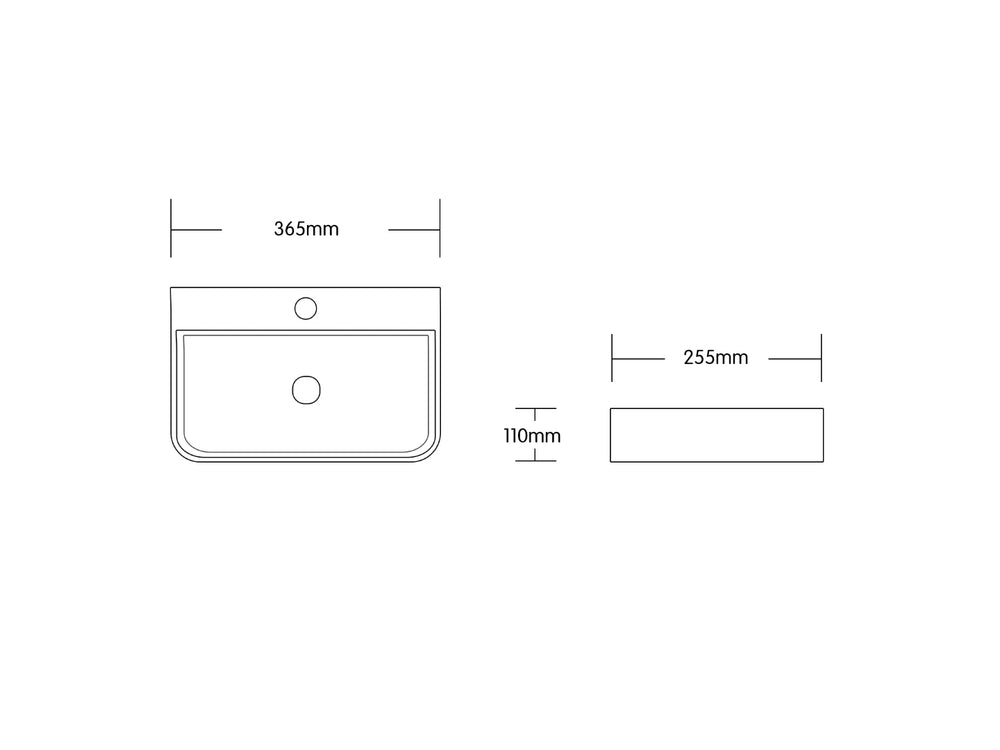 INFINITY CERAMIC BASIN ABOVE COUNTER RECTANGULAR GLOSS WHITE 365MM