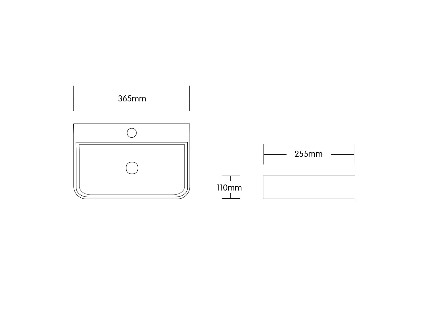 INFINITY CERAMIC BASIN ABOVE COUNTER RECTANGULAR GLOSS WHITE 365MM