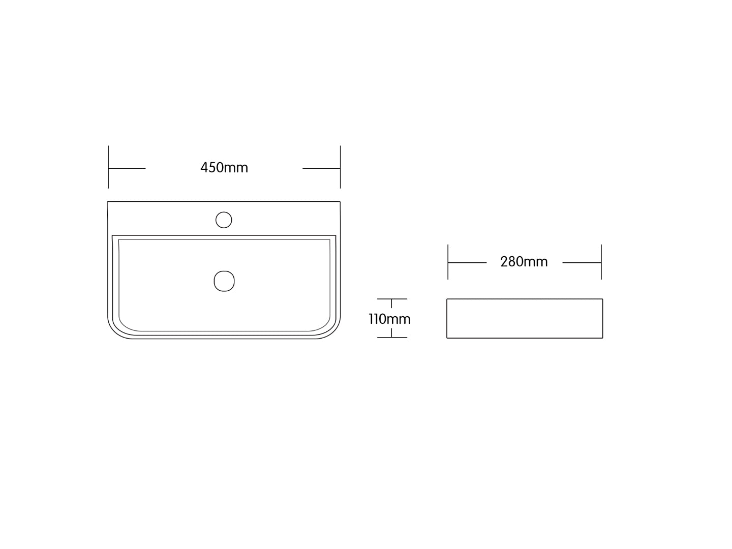 INFINITY CERAMIC BASIN ABOVE COUNTER RECTANGULAR GLOSS WHITE 450MM