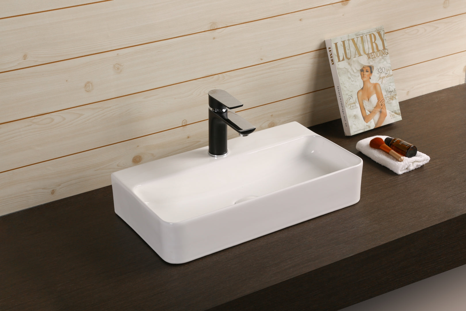 INFINITY CERAMIC BASIN ABOVE COUNTER RECTANGULAR GLOSS WHITE 530MM