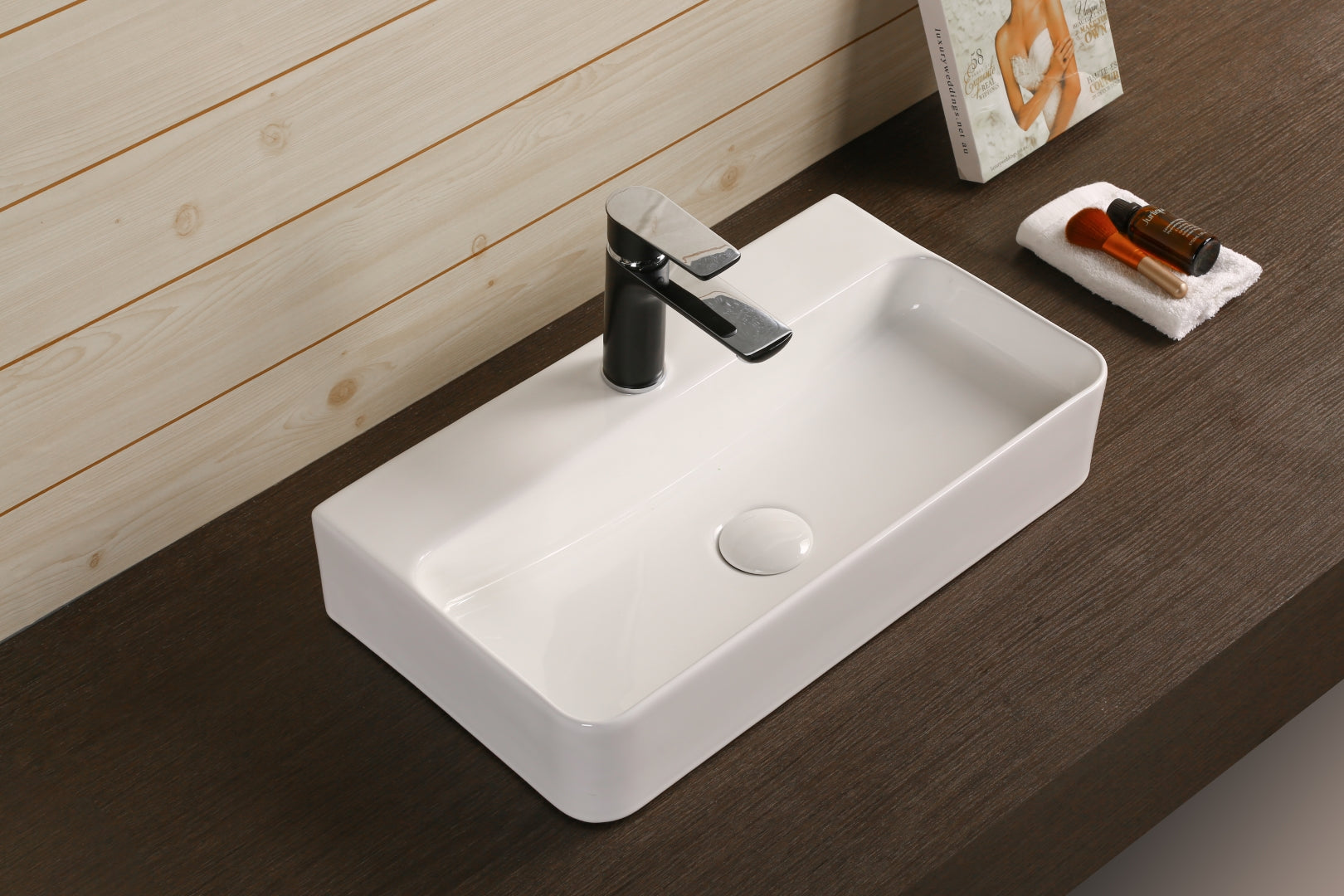 INFINITY CERAMIC BASIN ABOVE COUNTER RECTANGULAR GLOSS WHITE 530MM