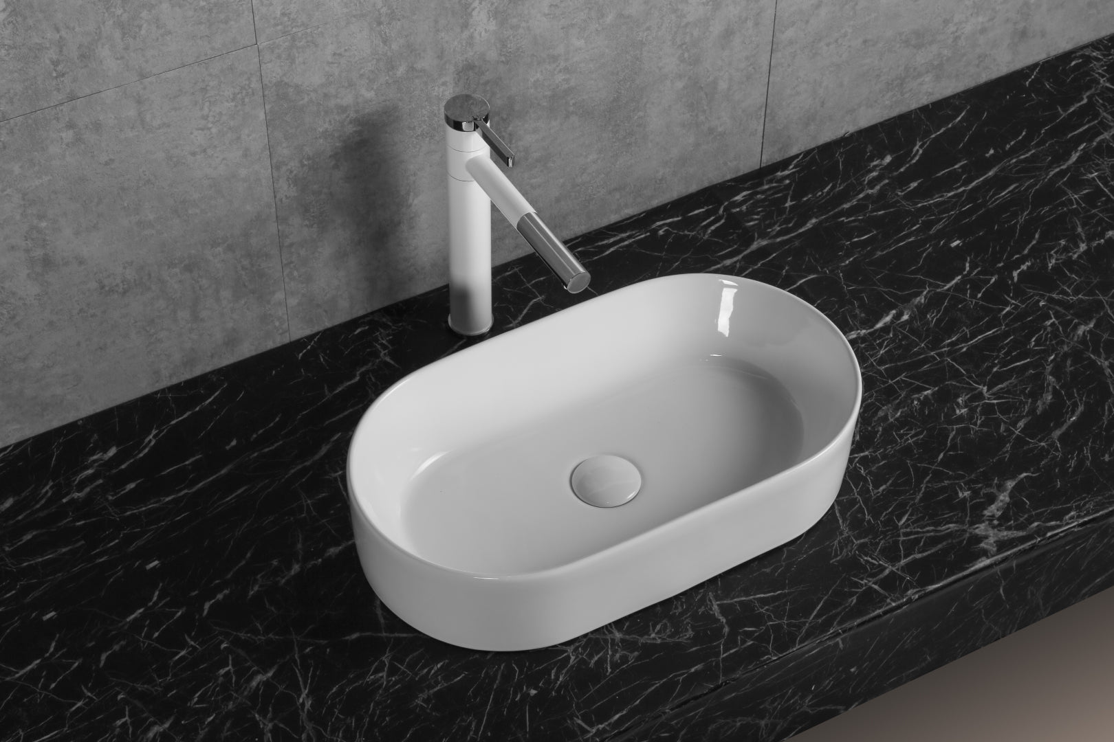 INFINITY CERAMIC BASIN ABOVE COUNTER OVAL GLOSS WHITE 530MM