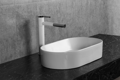 INFINITY CERAMIC BASIN ABOVE COUNTER OVAL GLOSS WHITE 530MM
