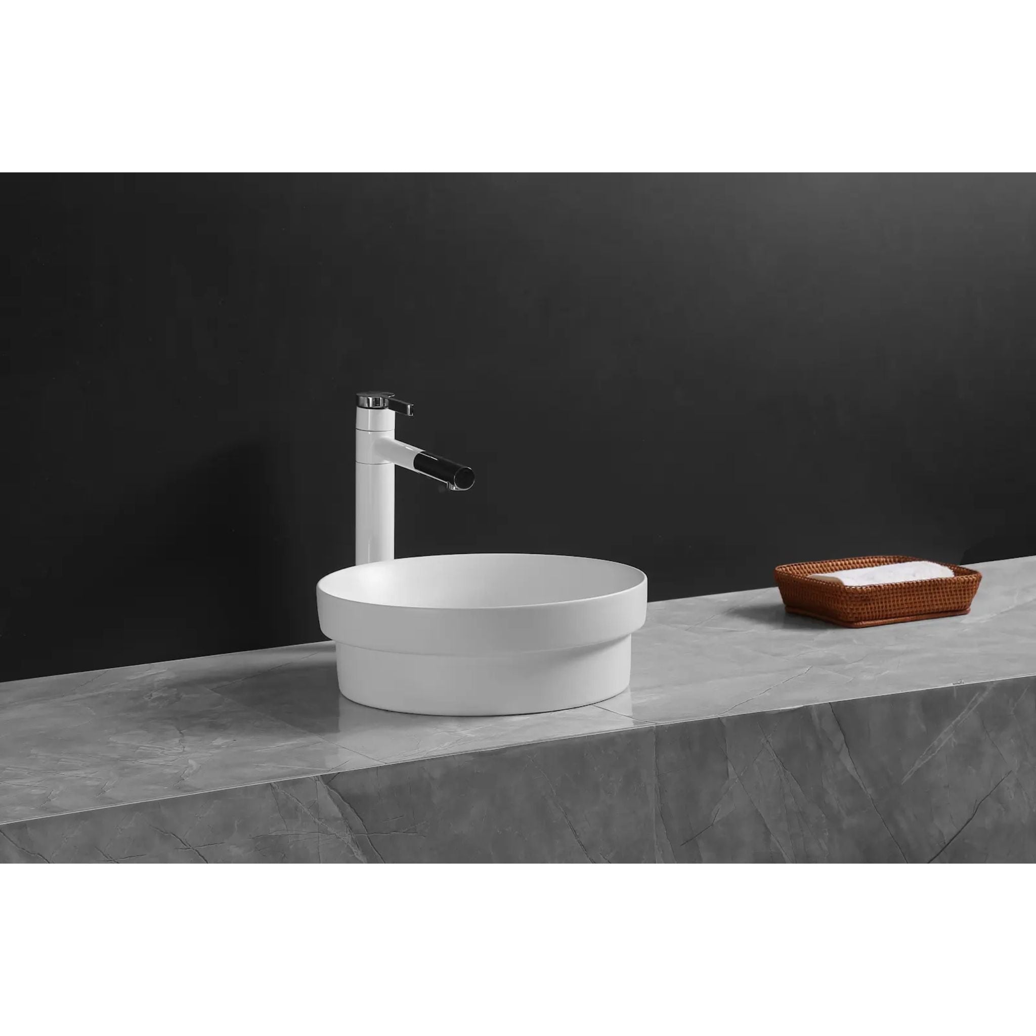 INFINITY ABOVE COUNTER AND DROP-IN CERAMIC BASIN ROUND MATTE WHITE 360MM