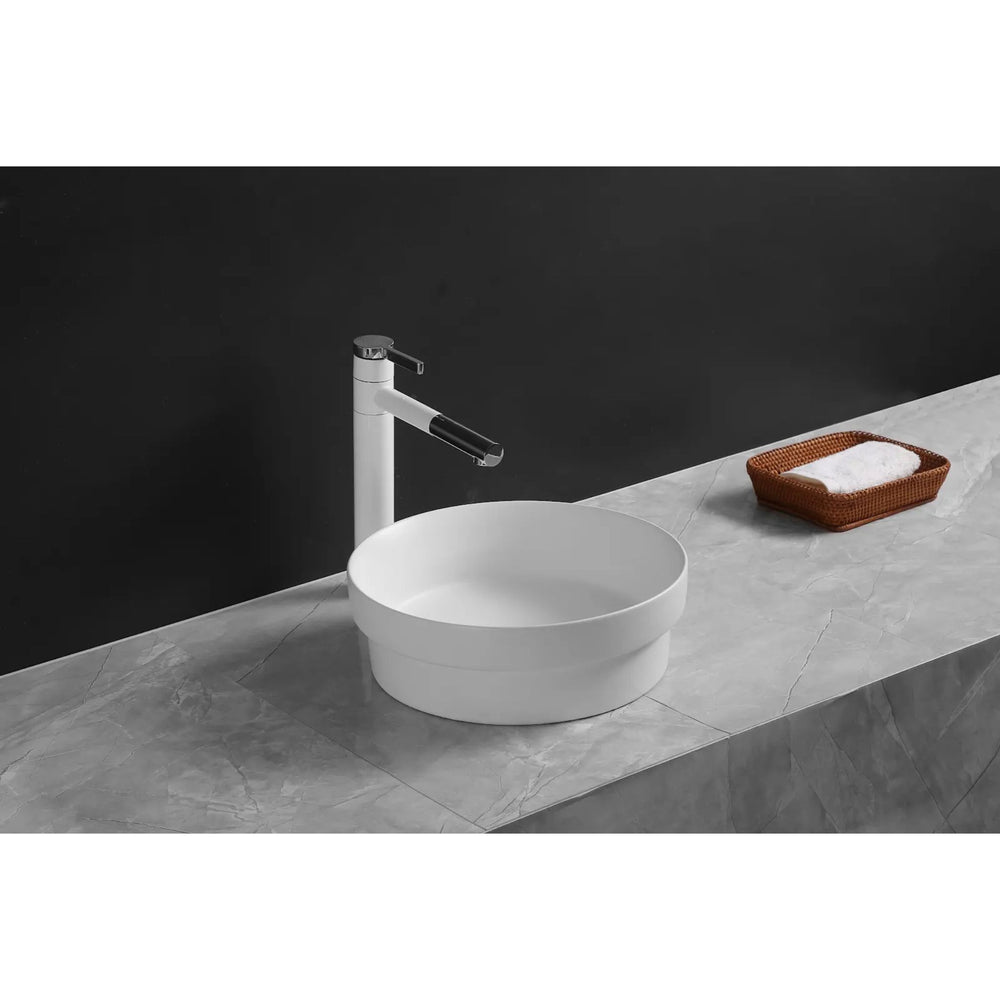 INFINITY ABOVE COUNTER AND DROP-IN CERAMIC BASIN ROUND MATTE WHITE 360MM