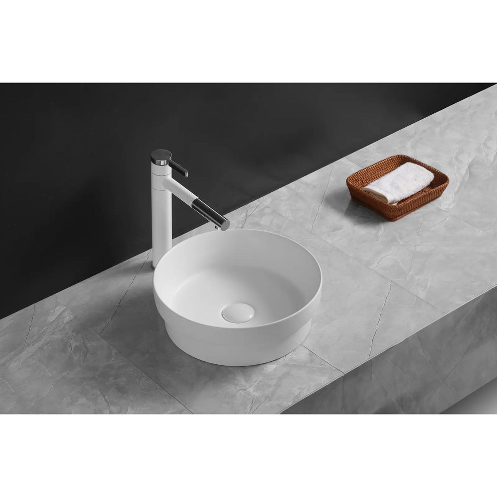 INFINITY ABOVE COUNTER AND DROP-IN CERAMIC BASIN ROUND MATTE WHITE 360MM