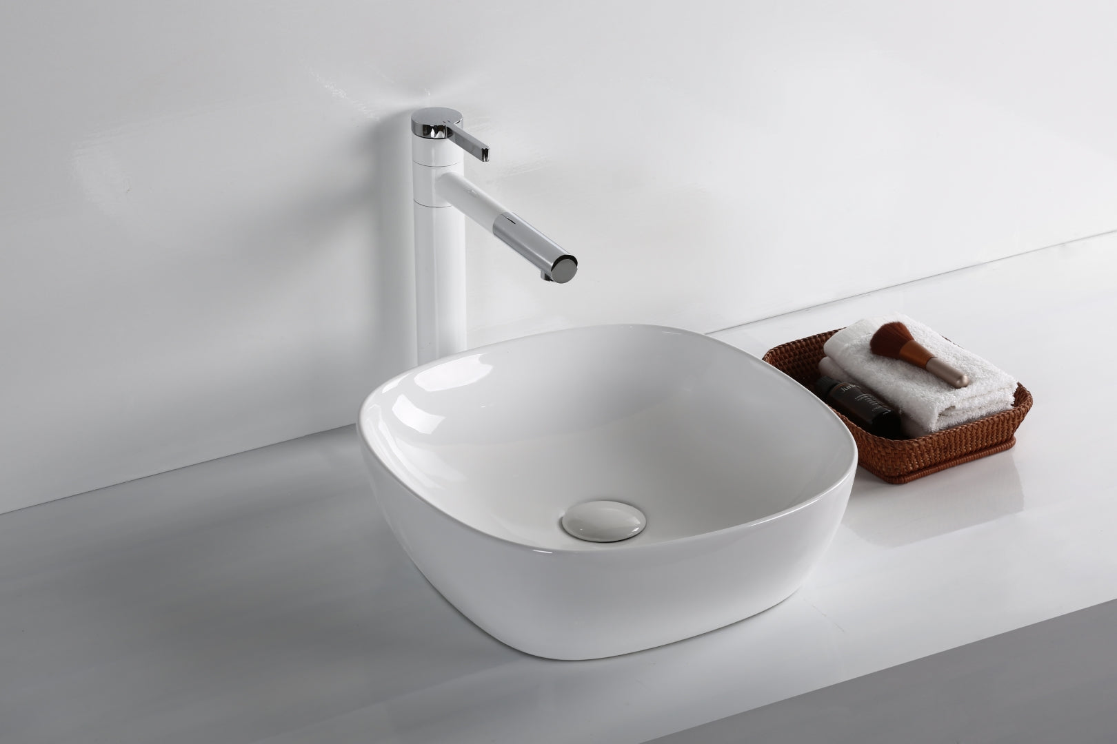 INFINITY CERAMIC BASIN ABOVE COUNTER SQUARE GLOSS WHITE 375MM