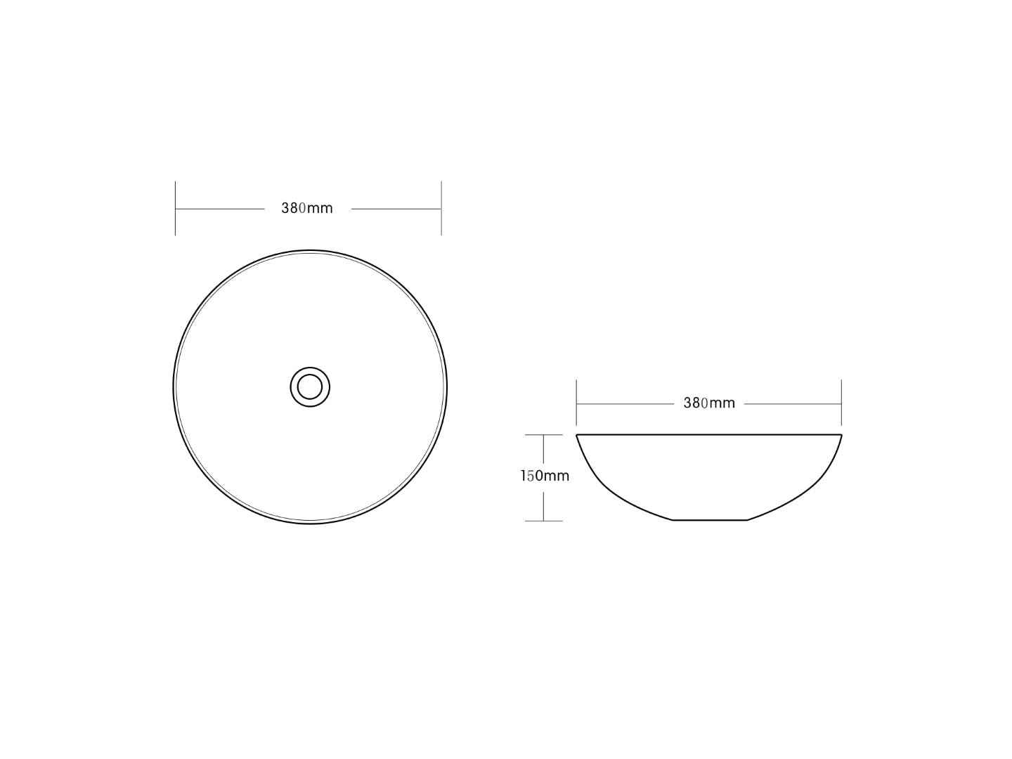 INFINITY CERAMIC BASIN ABOVE COUNTER ROUND GLOSS WHITE 380MM