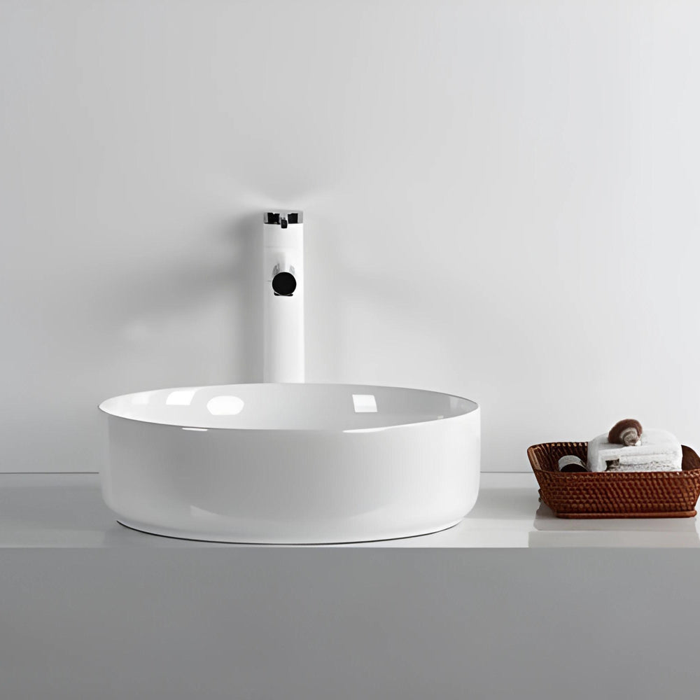 INFINITY ABOVE COUNTER CERAMIC BASIN ROUND GLOSS WHITE 395MM