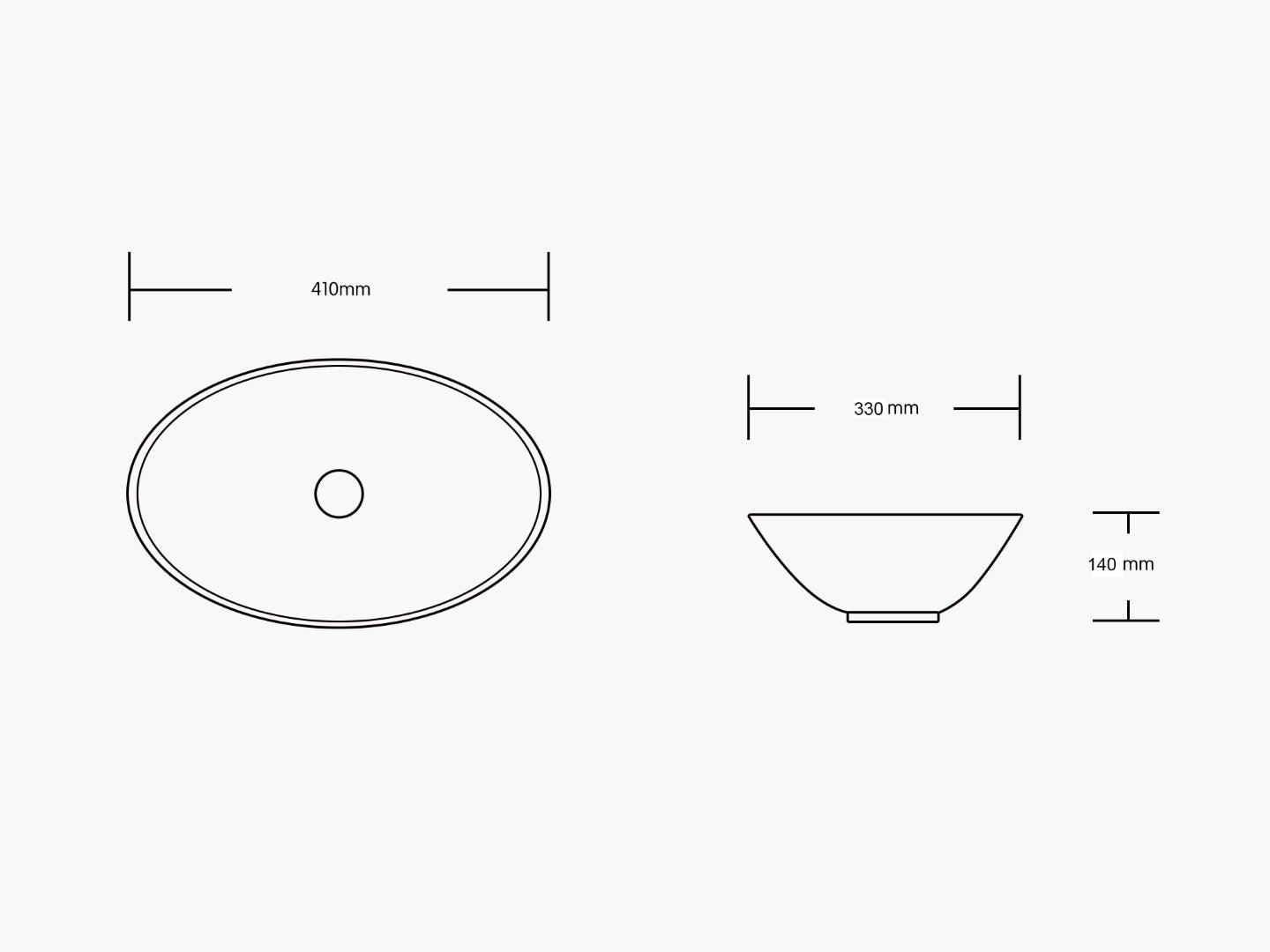 INFINITY CERAMIC BASIN ABOVE COUNTER OVAL GLOSS WHITE 410MM