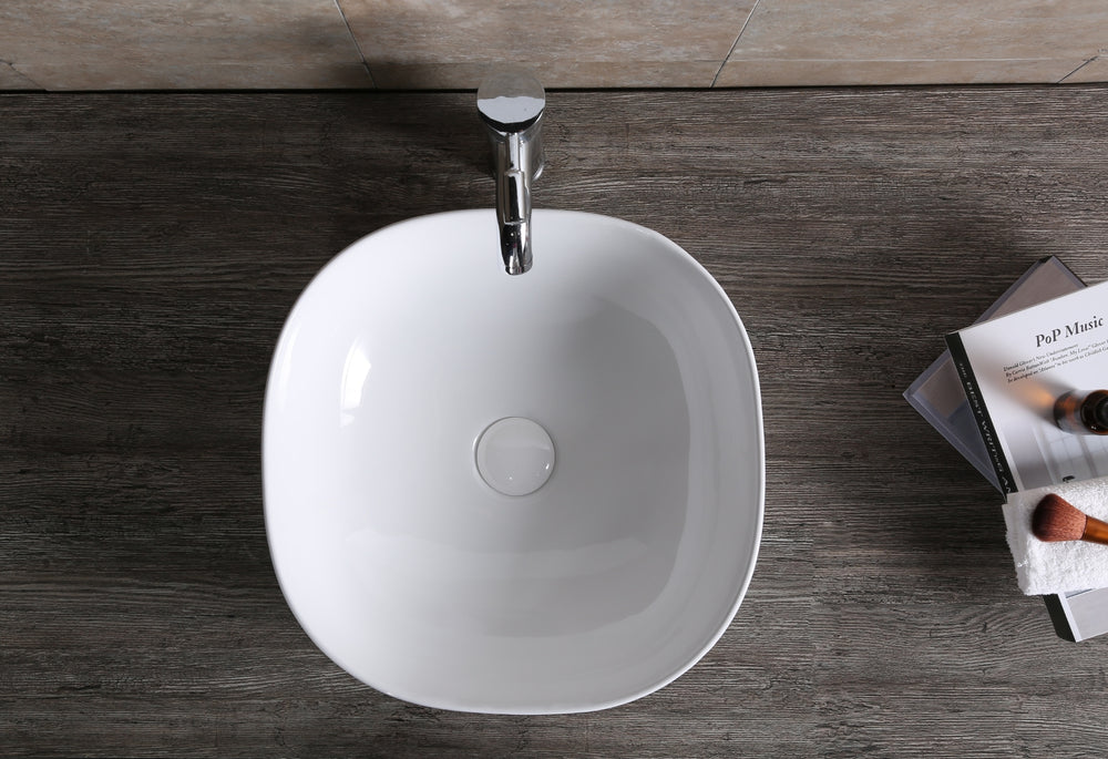 INFINITY CERAMIC BASIN ABOVE COUNTER SQUARE GLOSS WHITE 410MM
