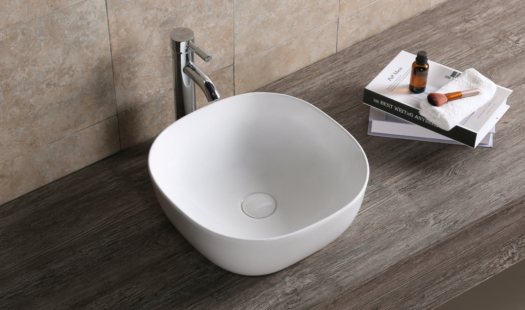 INFINITY CERAMIC BASIN ABOVE COUNTER SQUARE GLOSS WHITE 410MM