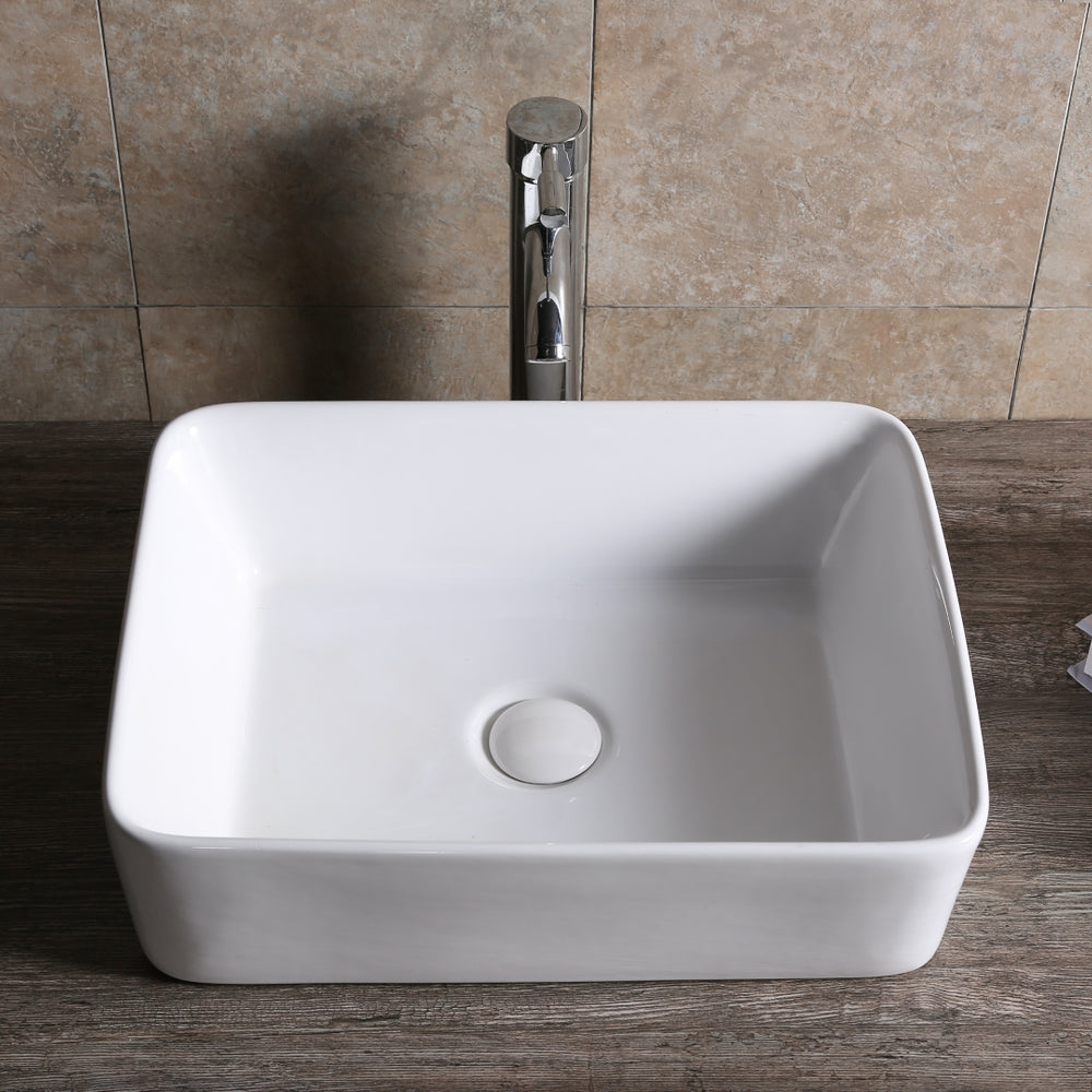 INFINITY CERAMIC BASIN ABOVE COUNTER RECTANGULAR GLOSS WHITE 475MM