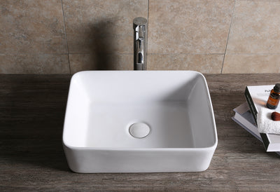 INFINITY CERAMIC BASIN ABOVE COUNTER RECTANGULAR GLOSS WHITE 475MM